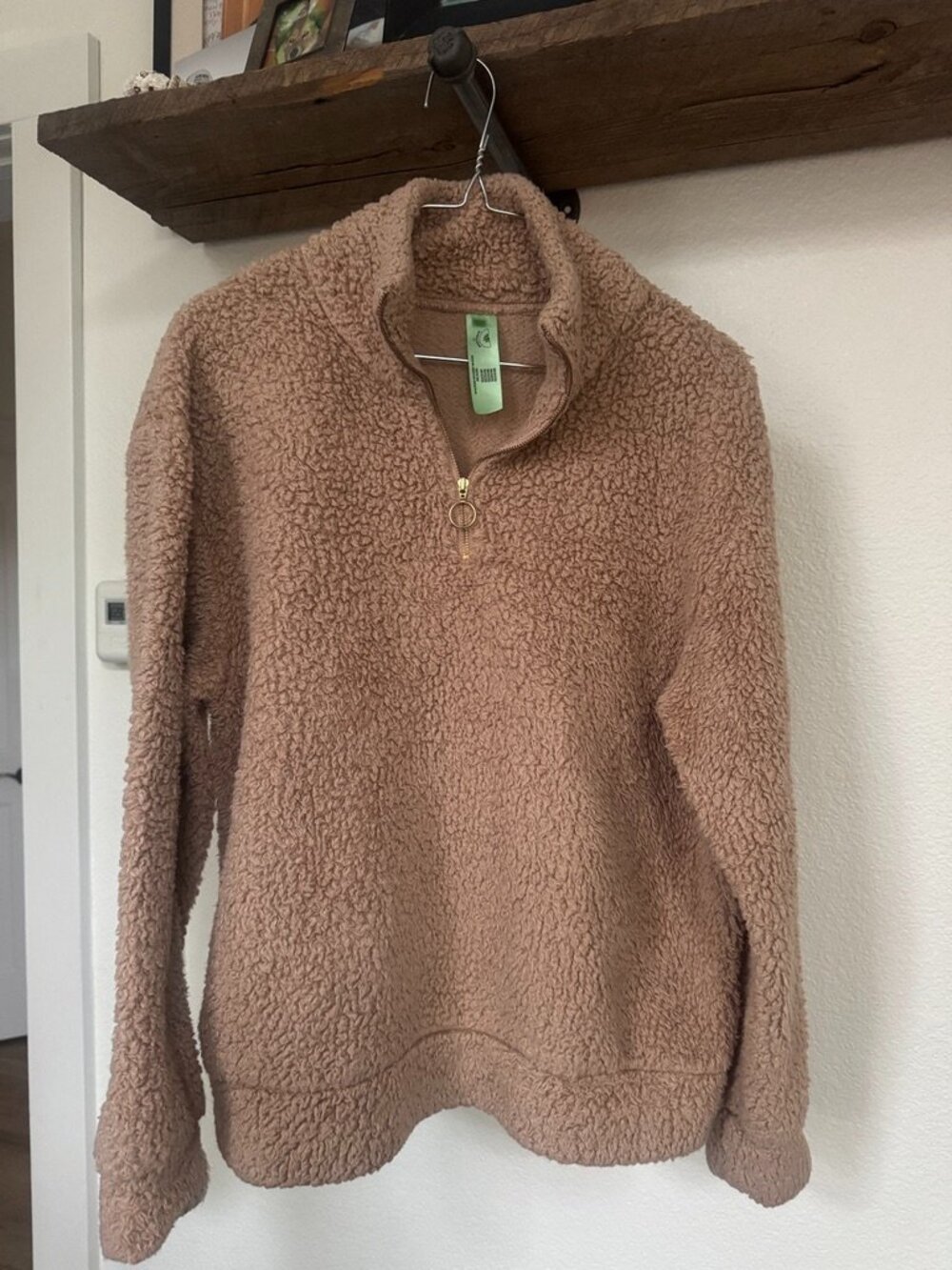 Honeyzen Teddy Sherpa Quarter Zip Pullover Tan Size S